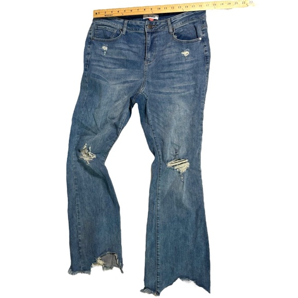 ARULA Blue Distressed Flare Jeans - Picture 2 of 6